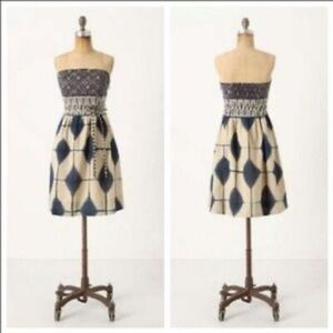 Anthropologie Maeve Magellan Shibori Tie-dye Dress Strapless Linen Blend 12